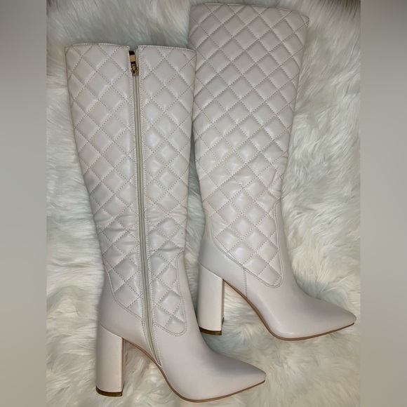 London Rag Quilted Knee-High Block Heeled Boots - Size 8 - White - Picture 7 of 11
